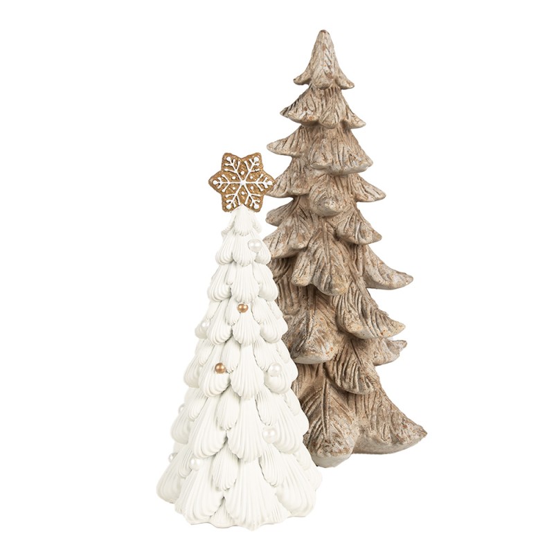 Clayre & Eef Christmas Decoration Christmas Tree Ø 13x26 cm White Polyresin