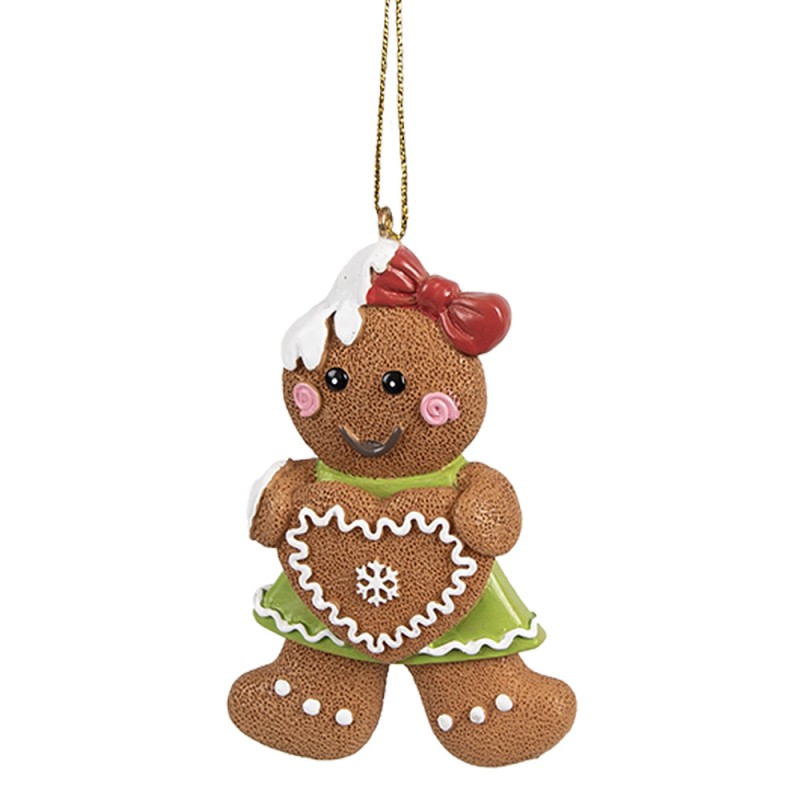 Clayre & Eef Weihnachtsanhänger Pfefferkuchenmann 5x1x8 cm Braun Kunststoff