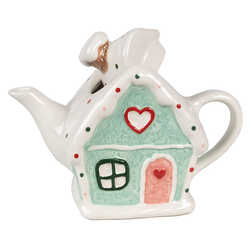 Clayre & Eef Théière Maison en pain d'épices 600 ml Blanc Vert Céramique