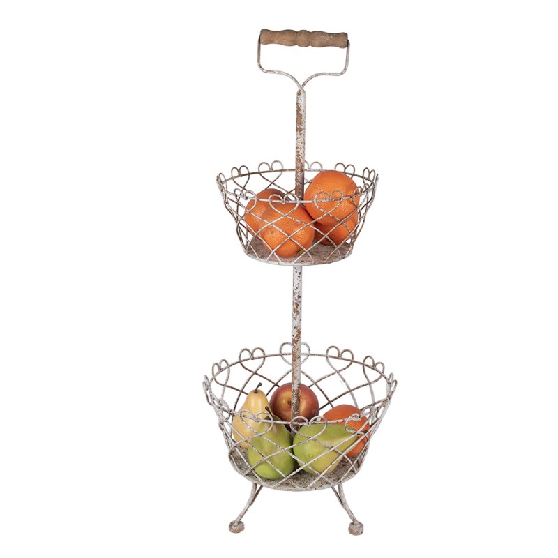 Clayre & Eef Etagère Ø 28x74 cm Wit Bruin IJzer