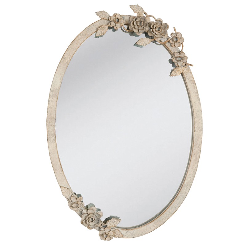 Clayre & Eef Specchio 35x51 cm Beige Vetro Rotondo Fiori