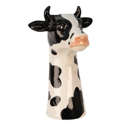 Clayre & Eef Vaas Koe 20x19x32 cm Wit Zwart Keramiek