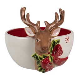 Clayre & Eef Scodella decorativa 700 ml Bianco Rosso Ceramica Cervo