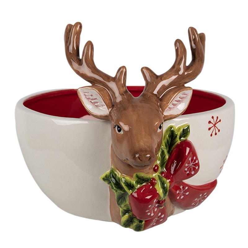 Clayre & Eef Scodella decorativa 700 ml Bianco Rosso Ceramica Cervo