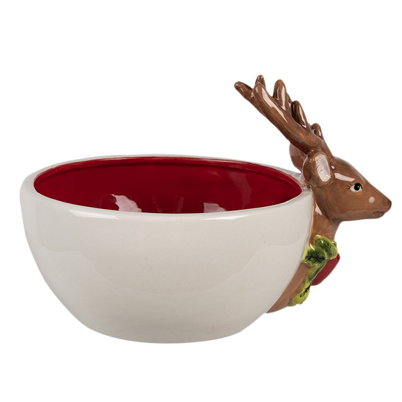Clayre & Eef Scodella decorativa 700 ml Bianco Rosso Ceramica Cervo