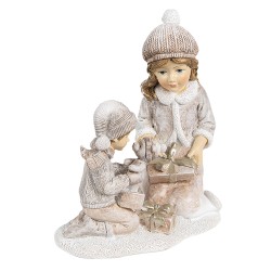 Clayre & Eef Decoratie Beeld Kinderen 15 cm Beige Kunststof