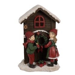 Clayre & Eef Décoration de Noël avec lumières LED Maison 13x10x20 cm Marron Polyrésine