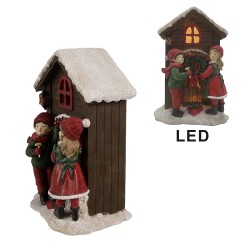 Clayre & Eef Décoration de Noël avec lumières LED Maison 13x10x20 cm Marron Polyrésine