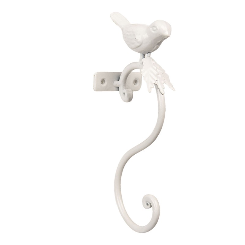 Clayre & Eef Wall Hook Bird 4x7x19 cm White Iron