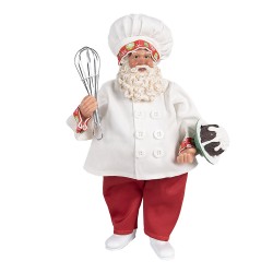 Clayre & Eef Kerstdecoratie Beeld Kerstman 27 cm Wit Rood Textiel