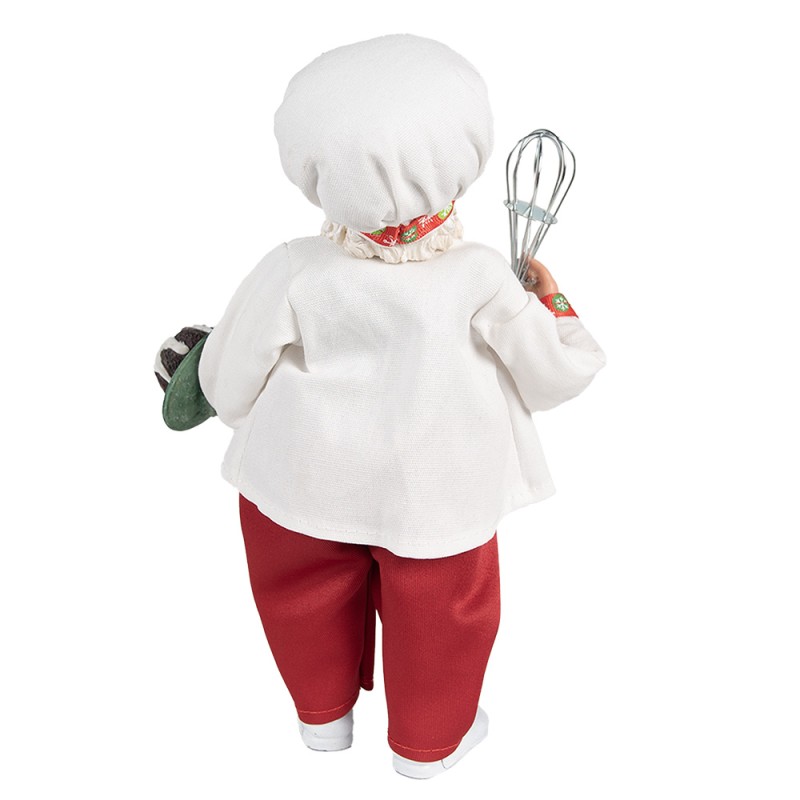 Clayre & Eef Kerstdecoratie Beeld Kerstman 27 cm Wit Rood Textiel