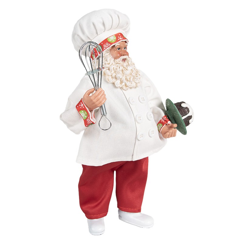 Clayre & Eef Kerstdecoratie Beeld Kerstman 27 cm Wit Rood Textiel