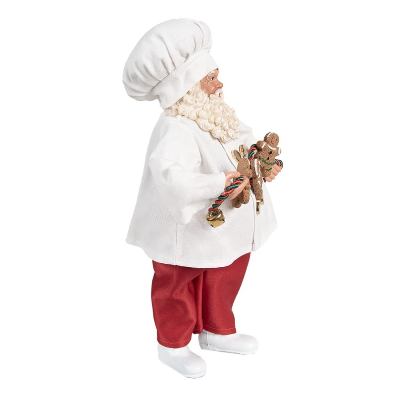 Clayre & Eef Kerstdecoratie Beeld Kerstman 27 cm Wit Rood Kunststof