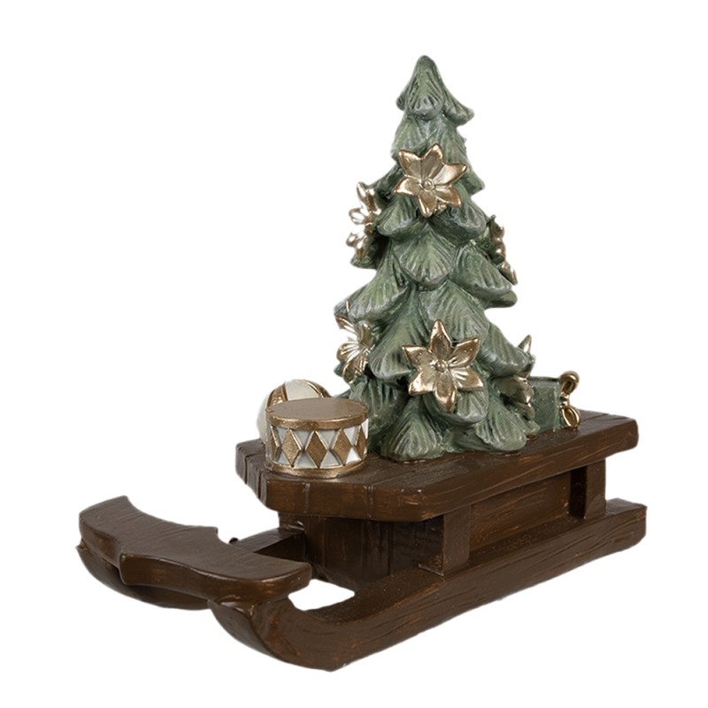Clayre & Eef Weihnachtsdekorationsfigur Schlitten 20x8x17 cm Braun Kunststoff