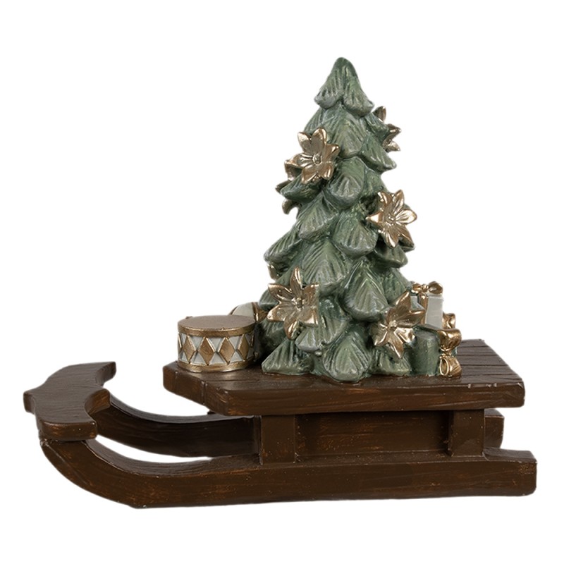 Clayre & Eef Weihnachtsdekorationsfigur Schlitten 20x8x17 cm Braun Kunststoff