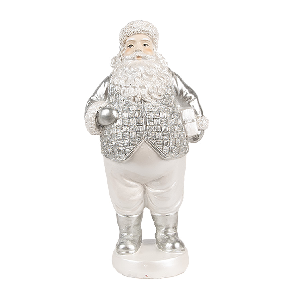 Clayre&Eef Kerstdecoratie Beeld Kerstman 16 cm Zilverkleurig Polyresin afbeelding