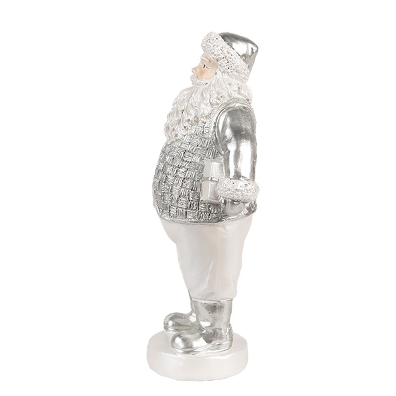 Clayre & Eef Kerstdecoratie Beeld Kerstman 16 cm Zilverkleurig Kunststof
