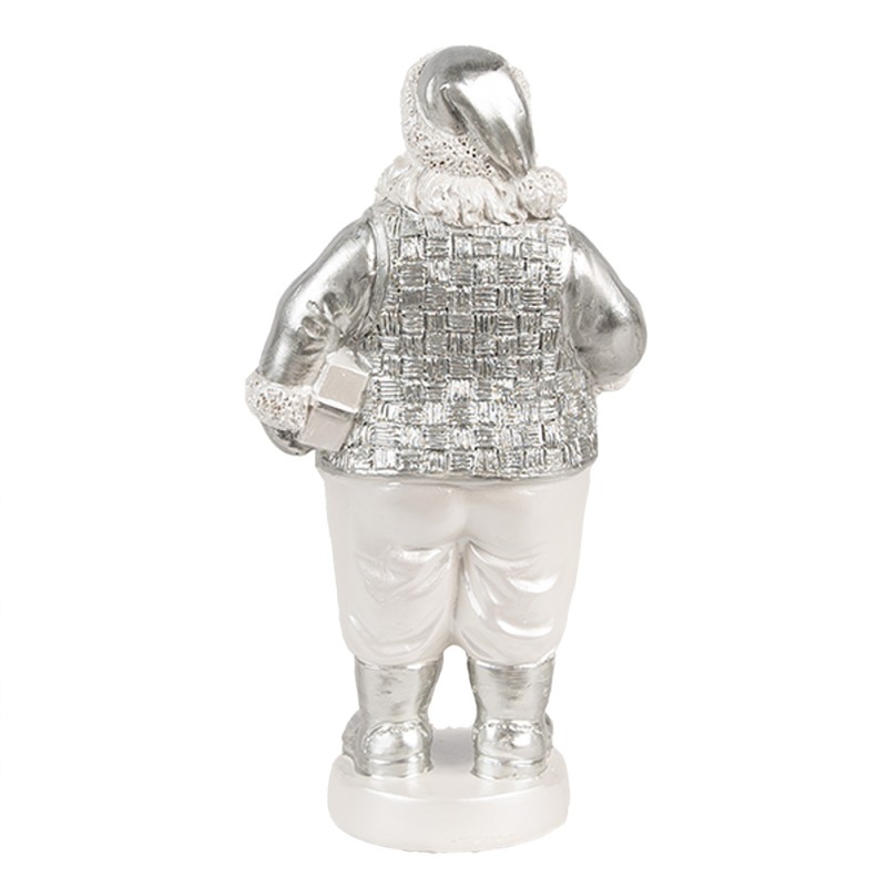 Clayre & Eef Kerstdecoratie Beeld Kerstman 16 cm Zilverkleurig Kunststof