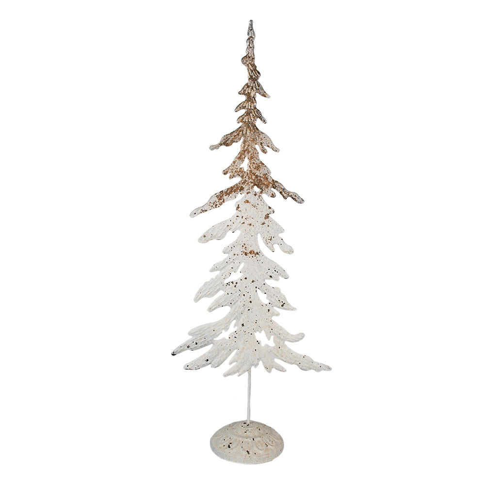 Clayre & Eef Decoratie Beeld Kerstboom 45 cm Wit Bruin Metaal afbeelding
