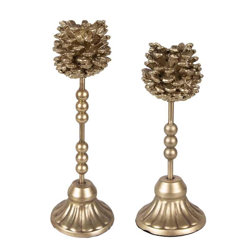 Clayre & Eef Candleholder set of 2 22/ 27  cm Gold colored Iron