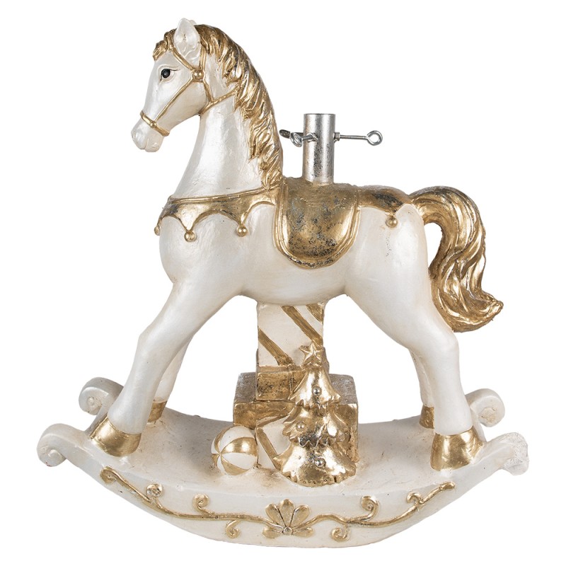 Clayre & Eef Supporto per albero di Natale Cavallo a dondolo 6x19x64 cm Beige Plastica