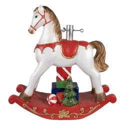 Clayre & Eef Christmas Tree Stand Rocking Horse 69x19x64 cm White Red Plastic