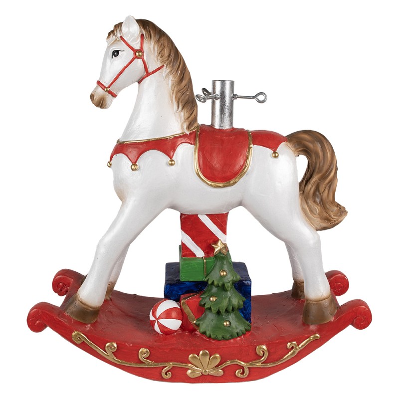 Clayre & Eef Weihnachtsbaumständer Schaukelpferd 69x19x64 cm Weiß Rot Kunststoff