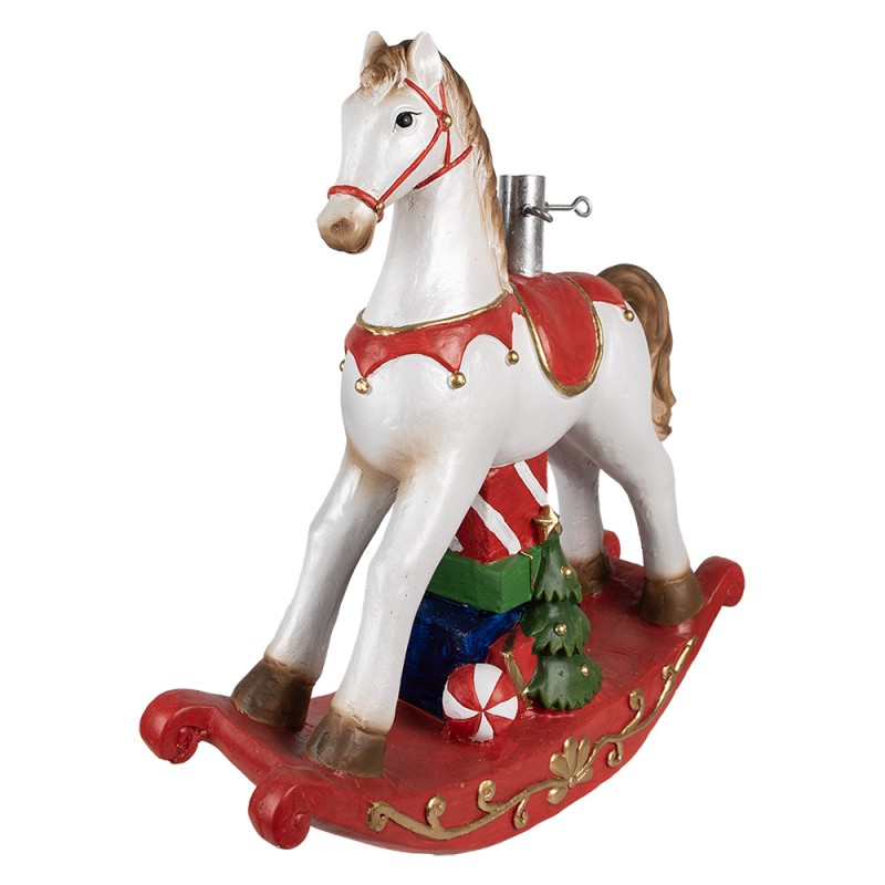 Clayre & Eef Weihnachtsbaumständer Schaukelpferd 69x19x64 cm Weiß Rot Kunststoff