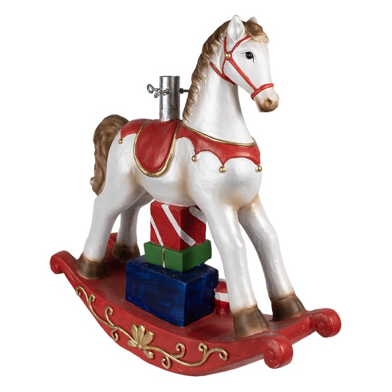 Clayre & Eef Weihnachtsbaumständer Schaukelpferd 69x19x64 cm Weiß Rot Kunststoff