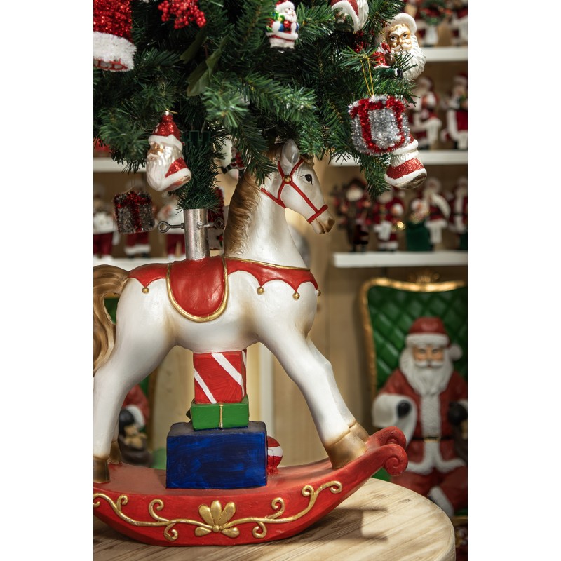 Clayre & Eef Weihnachtsbaumständer Schaukelpferd 69x19x64 cm Weiß Rot Kunststoff