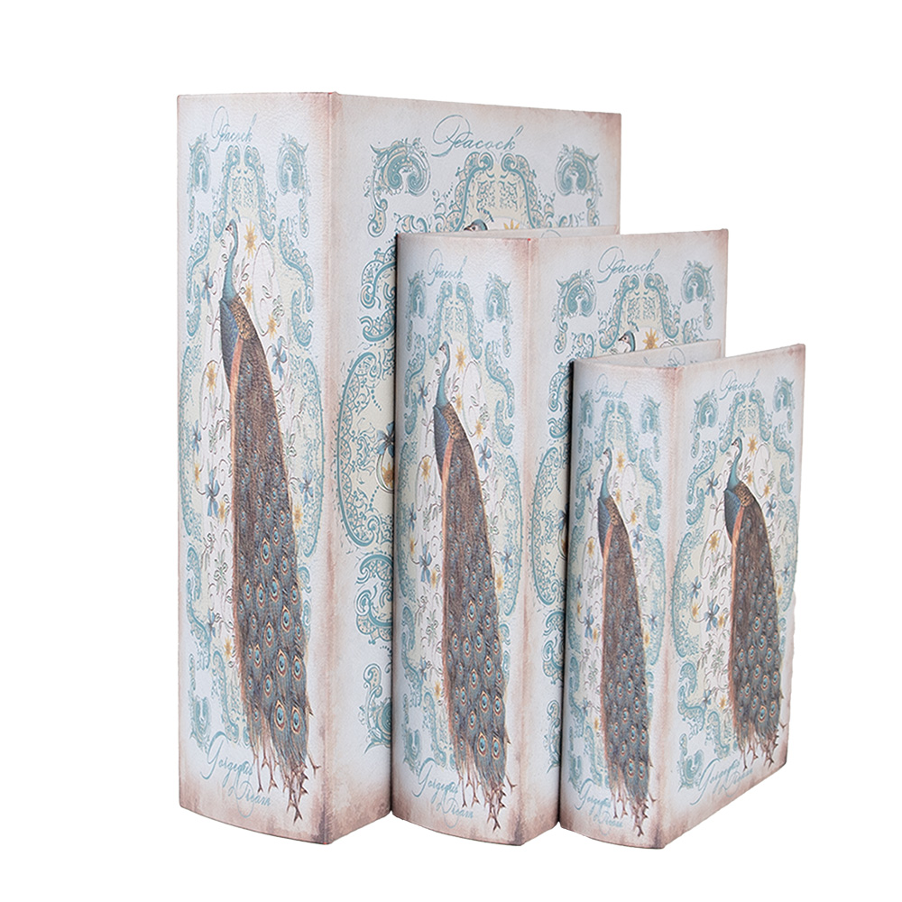 Clayre & Eef Opbergdoos Set van 3 Boeken 27/22/17 cm Blauw Hout afbeelding