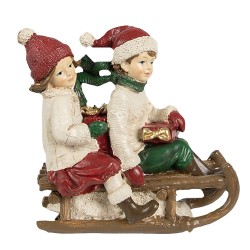 Clayre & Eef Image de décoration Enfants 12x6x11 cm Beige Rouge Polyrésine Luge