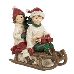 Clayre & Eef Image de décoration Enfants 12x6x11 cm Beige Rouge Polyrésine Luge