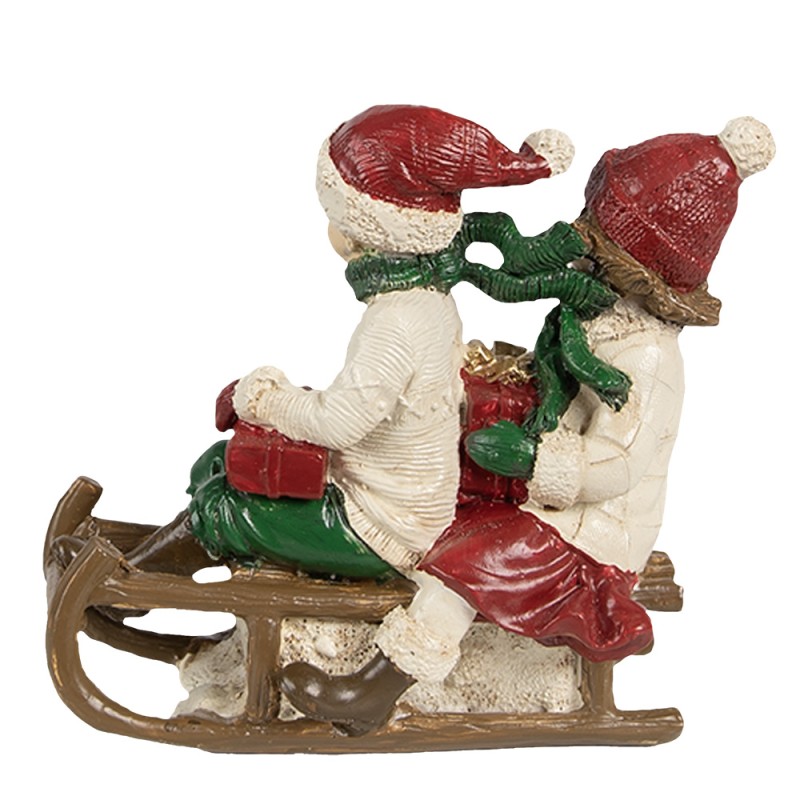 Clayre & Eef Image de décoration Enfants 12x6x11 cm Beige Rouge Polyrésine Luge
