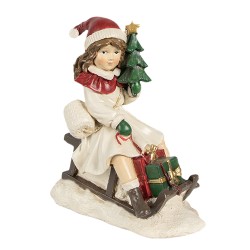 Clayre & Eef Statuetta decorativa Ragazza 10x6x12 cm Beige Poliresina Slitta