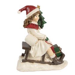 Clayre & Eef Statuetta decorativa Ragazza 10x6x12 cm Beige Poliresina Slitta