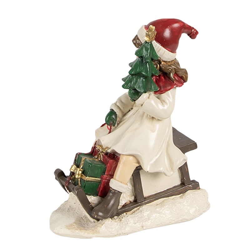 Clayre & Eef Statuetta decorativa Ragazza 10x6x12 cm Beige Poliresina Slitta