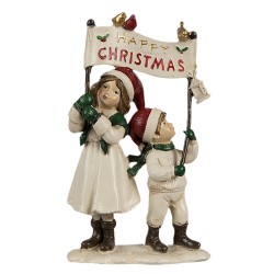 Clayre & Eef Decoratie Beeld Kinderen 14x7x23 cm Wit Rood Polyresin