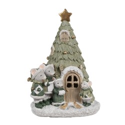 Clayre & Eef Decorativa Casa con LED Albero di Natale 12x11x17 cm Verde Poliresina Mouse