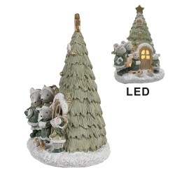 Clayre & Eef Decorativa Casa con LED Albero di Natale 12x11x17 cm Verde Poliresina Mouse