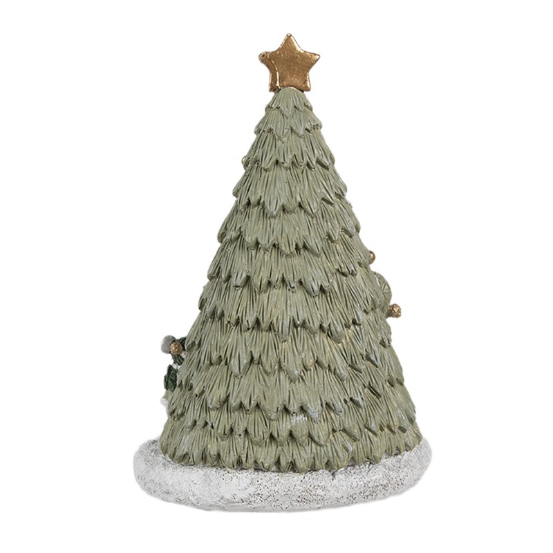 Clayre & Eef Decorativa Casa con LED Albero di Natale 12x11x17 cm Verde Poliresina Mouse
