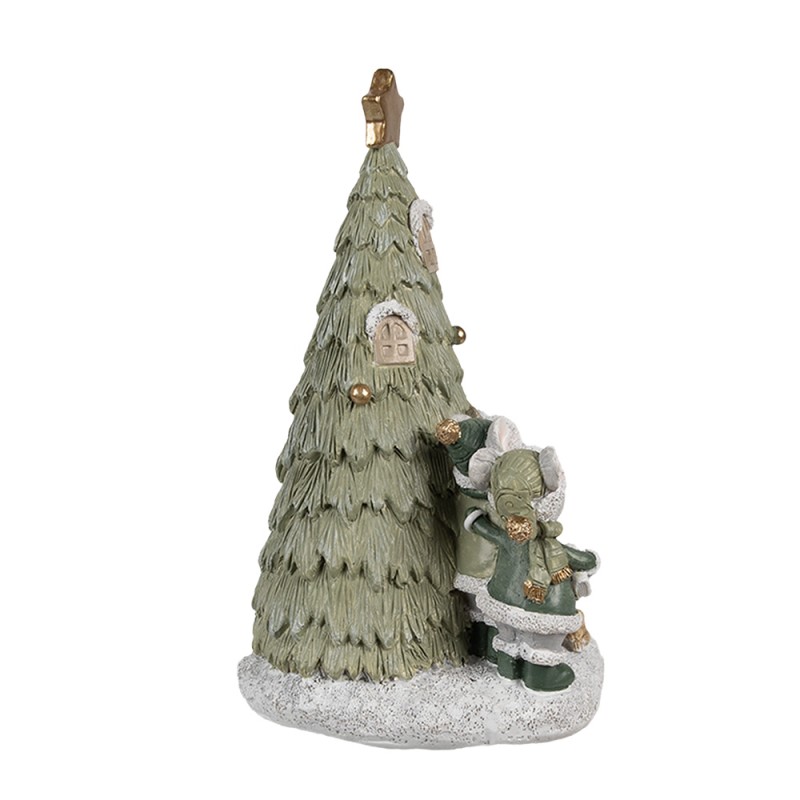 Clayre & Eef Decorativa Casa con LED Albero di Natale 12x11x17 cm Verde Poliresina Mouse