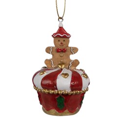 Clayre & Eef Weihnachtsanhänger Pfefferkuchenmann Ø 5x8 cm Rot Polyresin