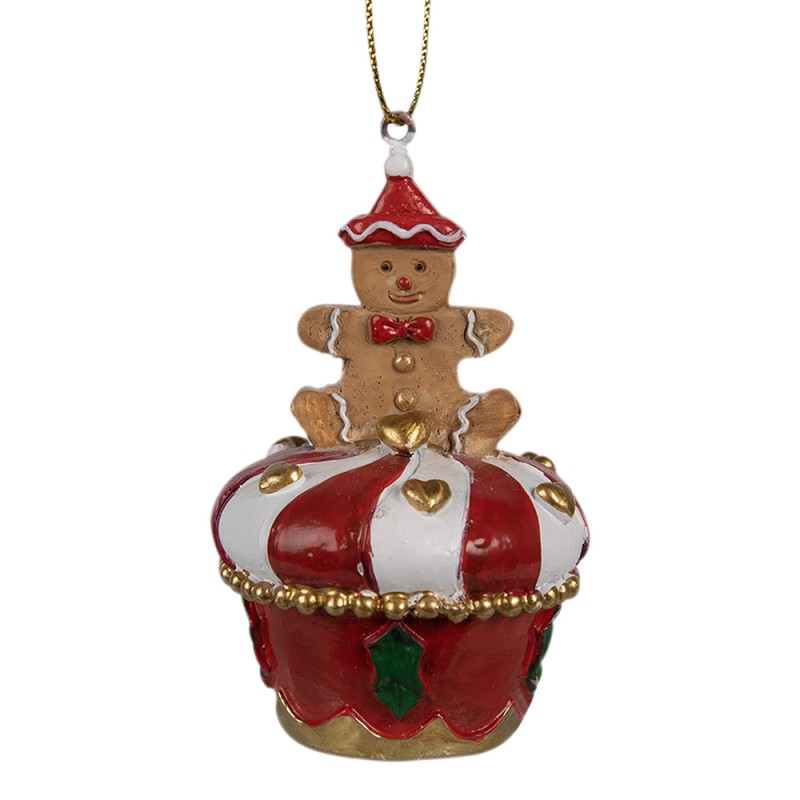 Clayre & Eef Weihnachtsanhänger Pfefferkuchenmann Ø 5x8 cm Rot Polyresin
