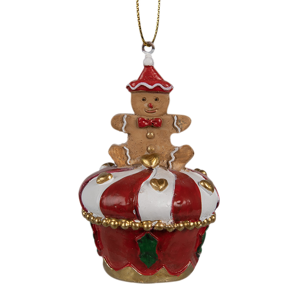 Clayre&Eef Kersthanger Gingerbread manØ 5x8 cm Rood Polyresin afbeelding