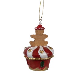 Clayre & Eef Weihnachtsanhänger Pfefferkuchenmann Ø 5x8 cm Rot Polyresin