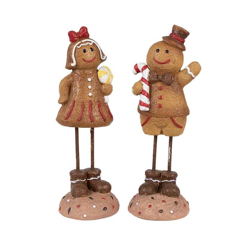 Clayre & Eef Kerstdecoratie Beeld Gingerbread man 18 cm Bruin Kunststof