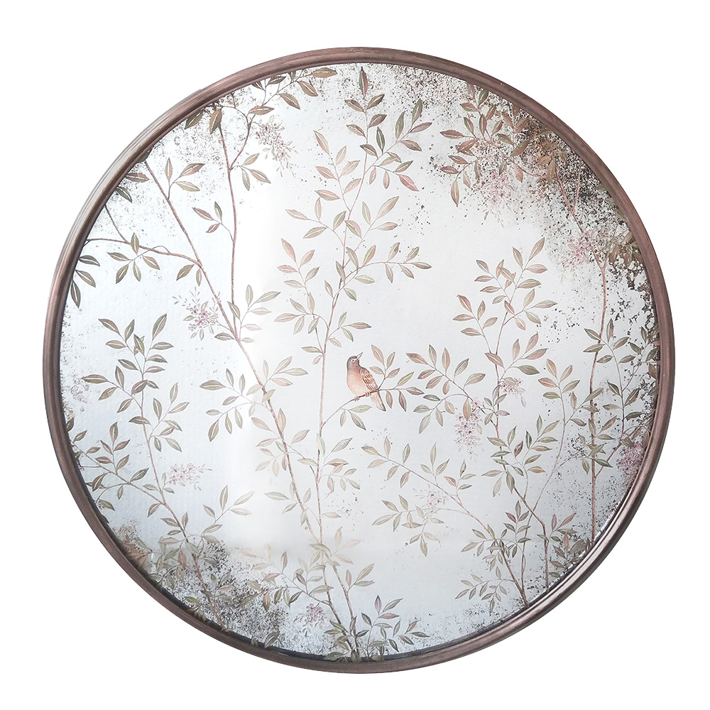 Clayre&Eef SpiegelØ 80x3 cm Koperkleurig Glas Vogels op Takken afbeelding