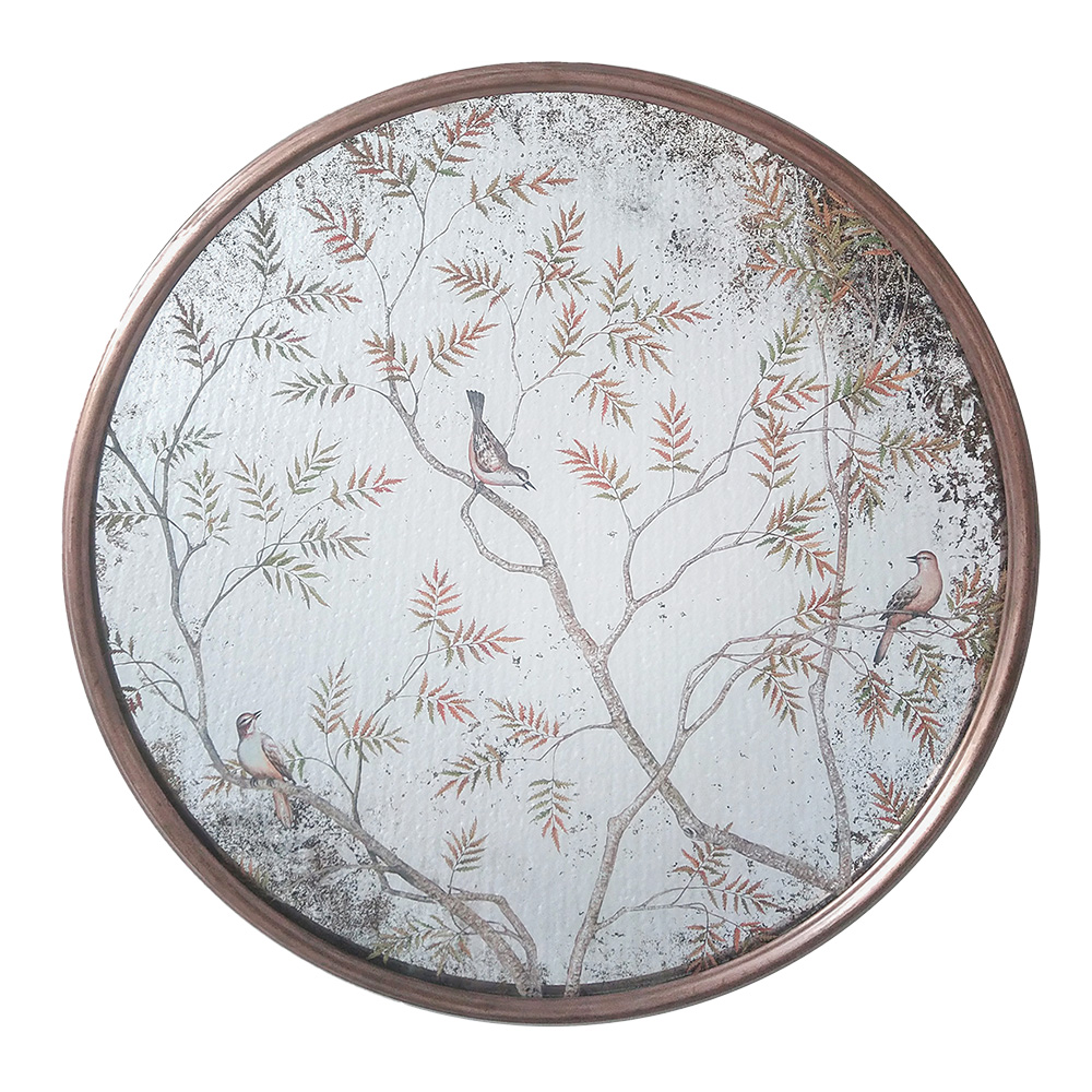 Clayre&Eef SpiegelØ 61x3 cm Koperkleurig Glas Vogels op Takken afbeelding