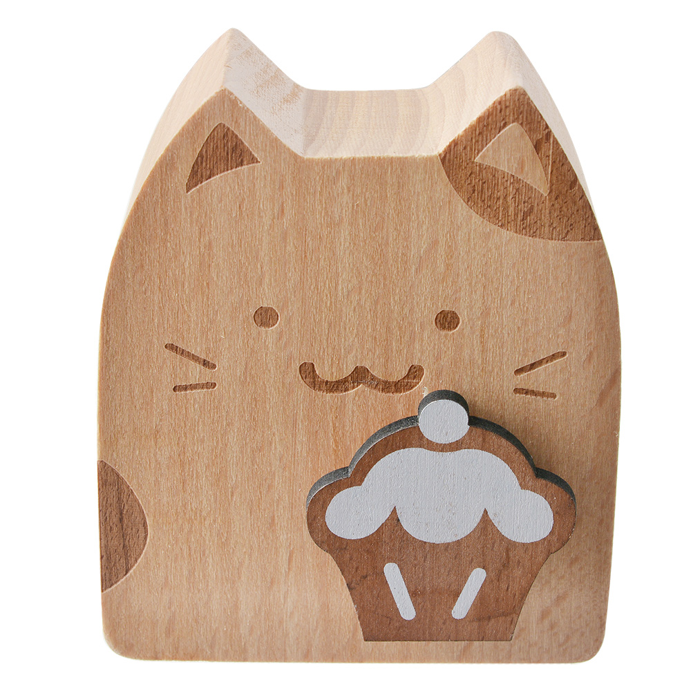 Clayre&Eef Muziekdoos Kat 7x4x8 cm Bruin Hout afbeelding